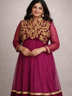 Gold Beaded Party Dress sheer, velvet | Traditional ethnic